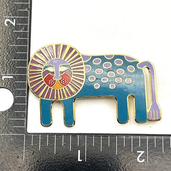 Laurel Burch Leonardo Lion Multicolor Enamel Gold Tone Brooch Pin 2" - Picture 7 of 9